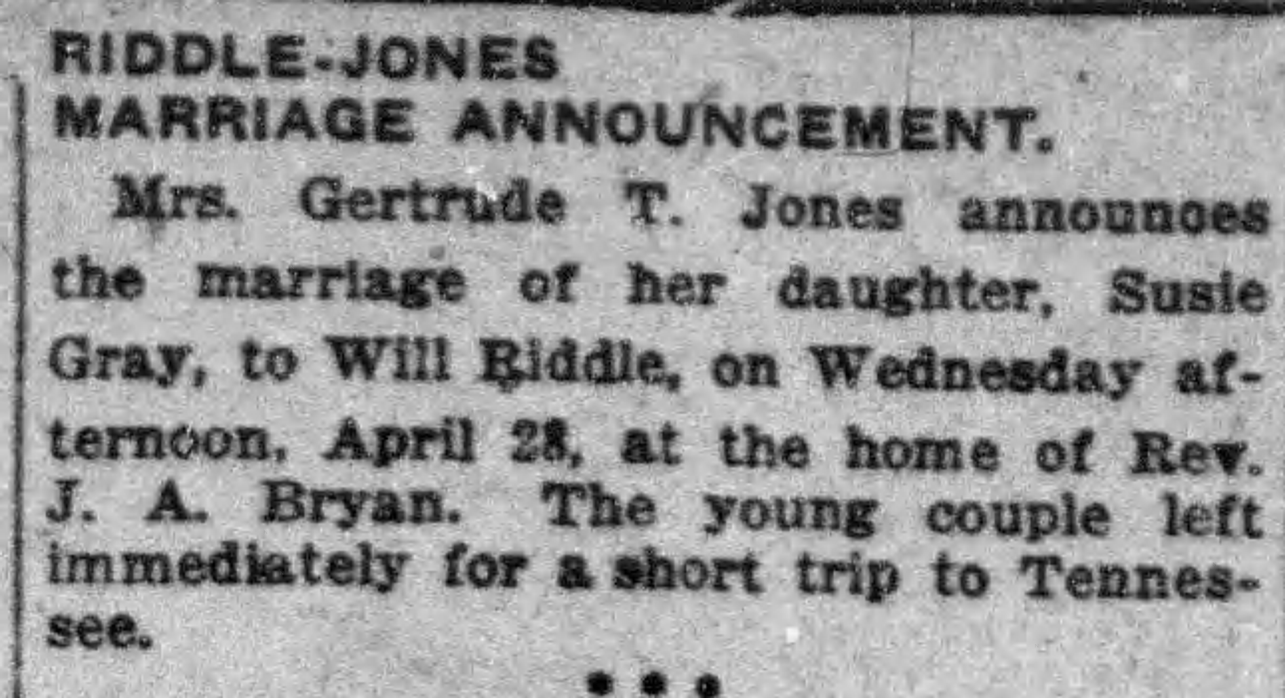 Susie Gray Jones-Will Riddle